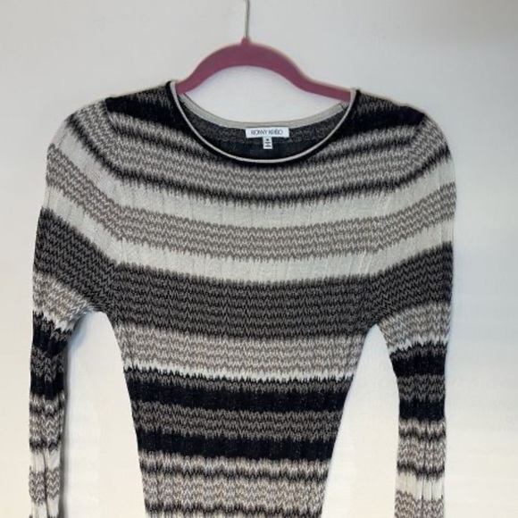 RONNY KOBO cream and black striped long sleeve fitted knit maxi dress M - Picture 3 of 7